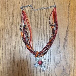 Multicolor Beaded Necklace with Silver Pendant
